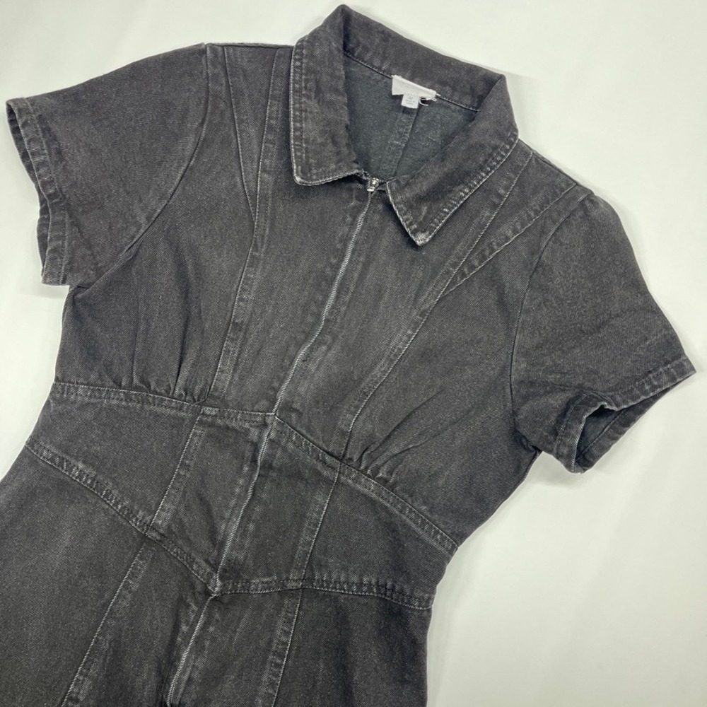 Le Lis Collection Black Denim Zip Front Mini‎ Dress Medium Y2K MD4322-1